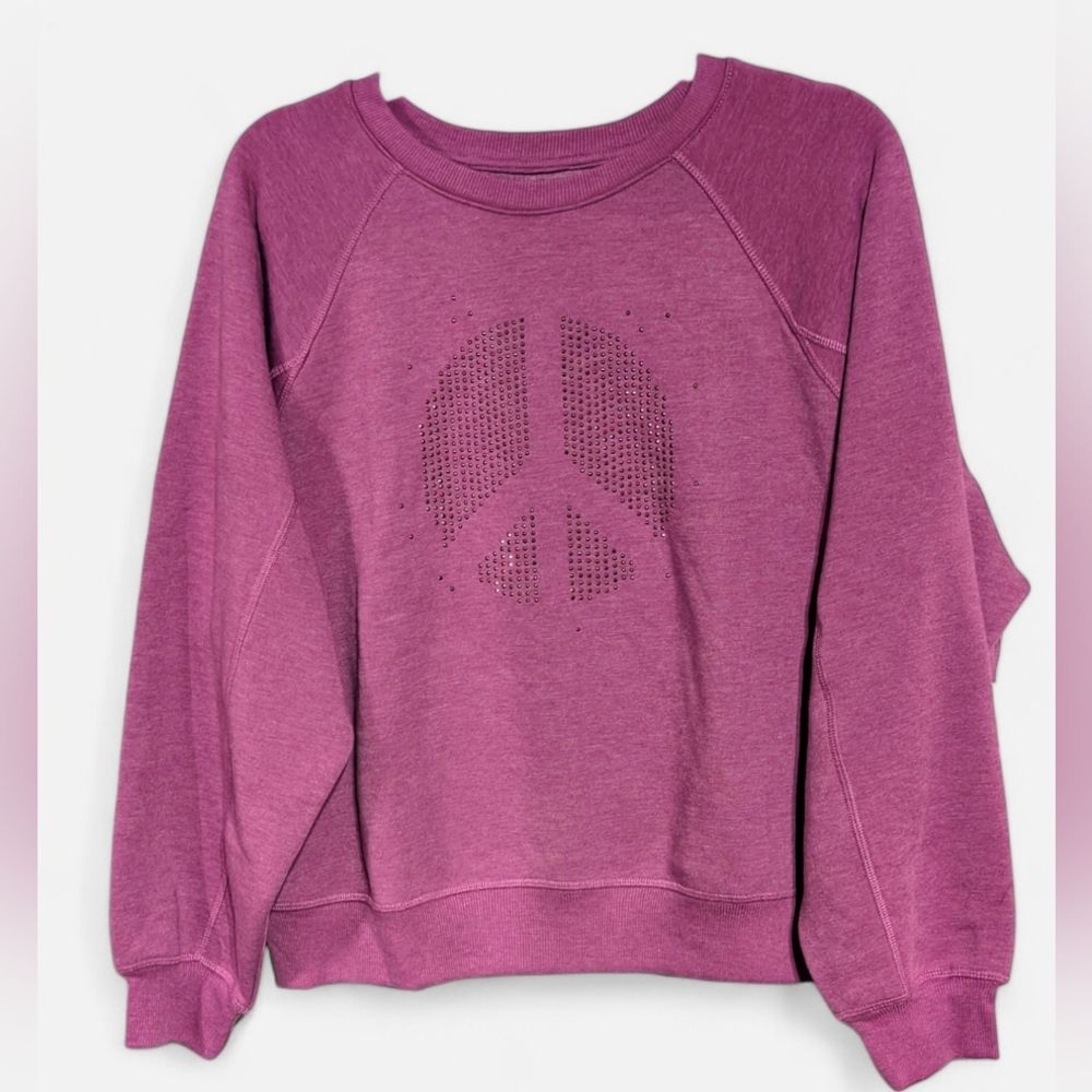 ​✌️ NWT SO Girls Plus Peace Sign Rhinestone Sweatshirt Size 16 Purple Magenta